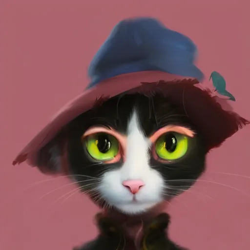 Prompt: a cute calico cat in a hat, artstation, cgsociety