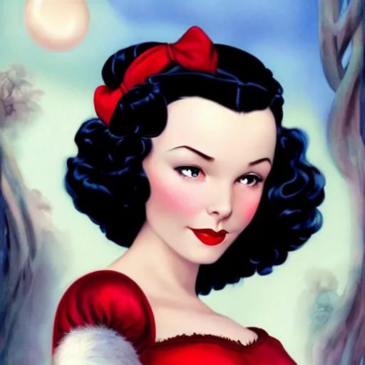 Prompt: a pinup of vivien leigh as snow white by charlie bowater and anna dittmann and gil elvgren.