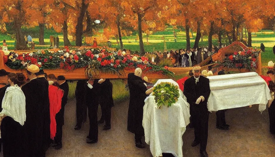 Prompt: a masterpiece painting of a funeral by santiago rusinol