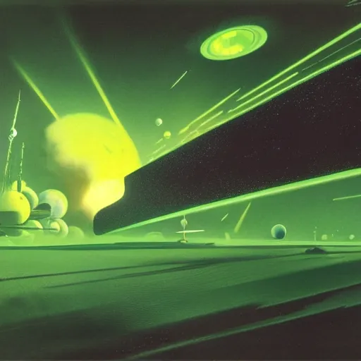 Image similar to Green nebula without planets, Syd Mead, John Harris, Federico Pelat,