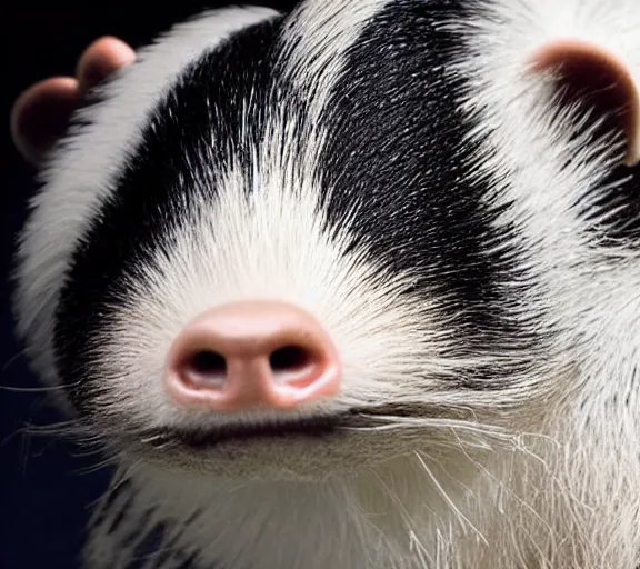 Image similar to elon musk as a skunk, closeup detailed, studio photo