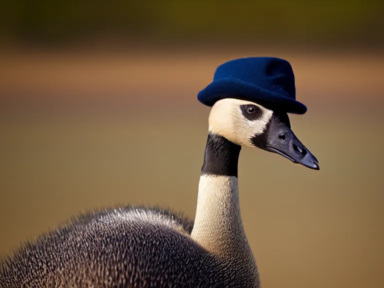 Image similar to Canadian Goose with a funny hat, Portrait Photo, Photorealistic, 100mm lens, Nat Geo Award Winner, 8k, UHD, (((((bokeh)))))