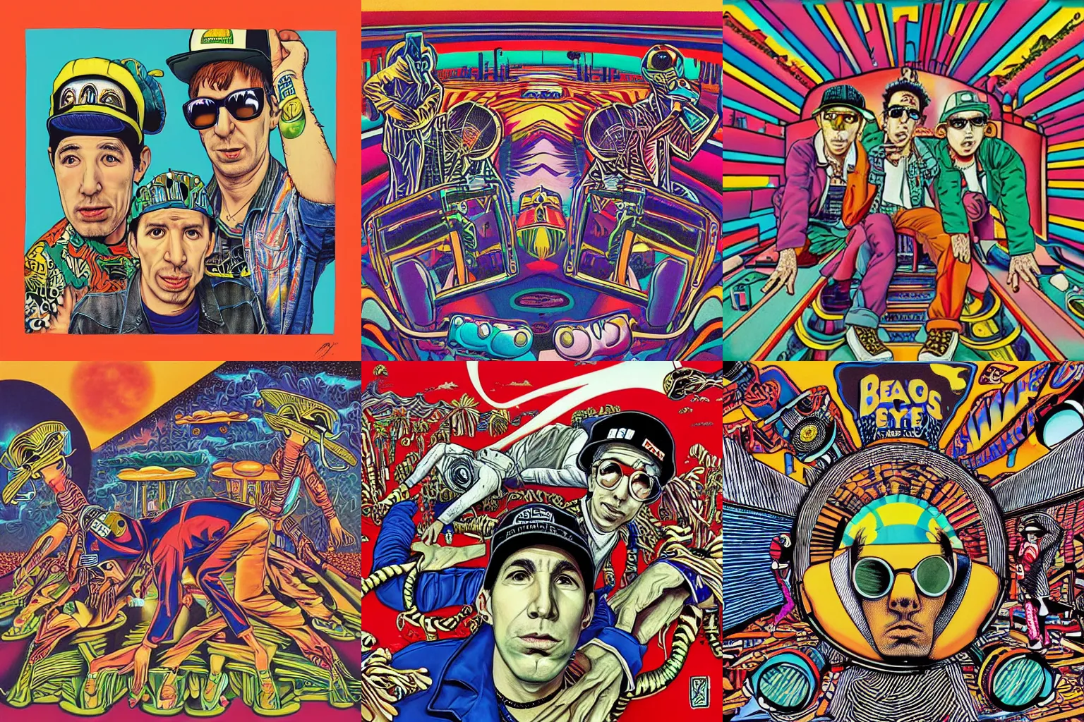 Prompt: hip hop group beastie boys, album cover, check your head, art by alex gray