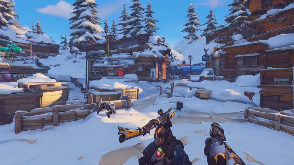 Image similar to Screenshot from Overwatch, at a ski resort