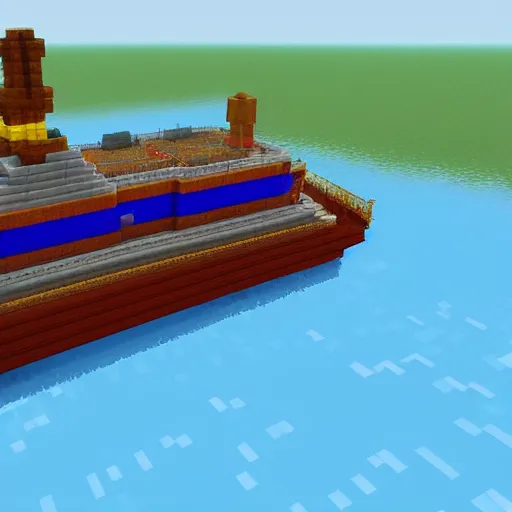 Image similar to a ferry at the sea, art by minecraft