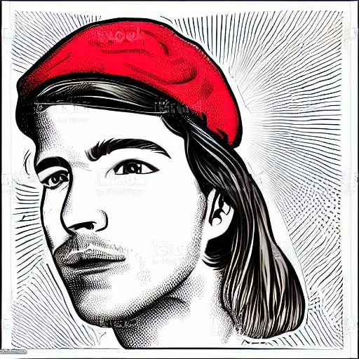 Prompt: the portrait of a young man, sunglasses, red cap, mid long hair, small nose, vector art, detailed face, high detail, high definiton, ultra realistic,