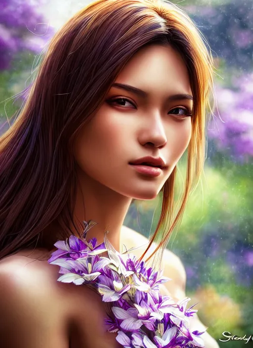 Image similar to photo of a gorgeous female in the style of stefan kostic, realistic, half body shot, sharp focus, 8 k high definition, insanely detailed, intricate, elegant, art by stanley lau and artgerm, extreme bokeh foliage