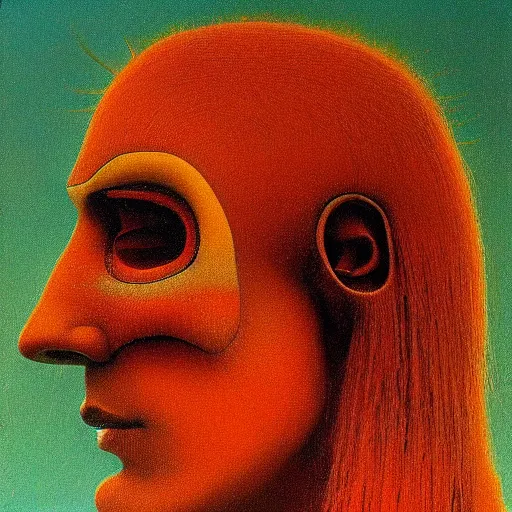 Prompt: symmetric portrait of indigenous warrior, turquoise and orange hair. realistic. high detail.by zdzisław beksiński