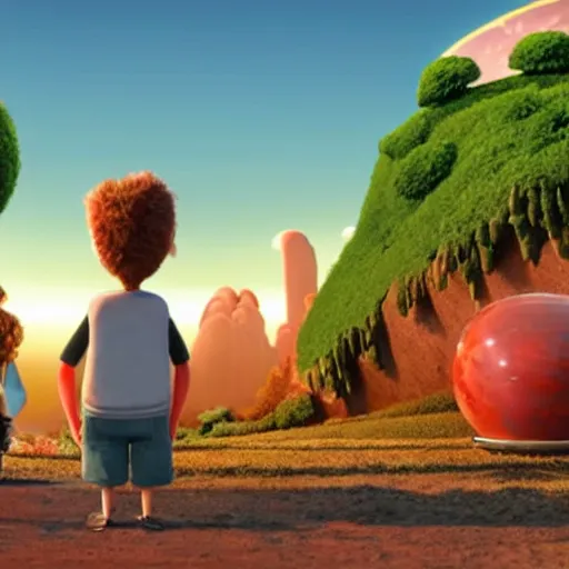 Image similar to A landscape from Cloudy with a Chance of Meatballs (2009), sunset time, award winning