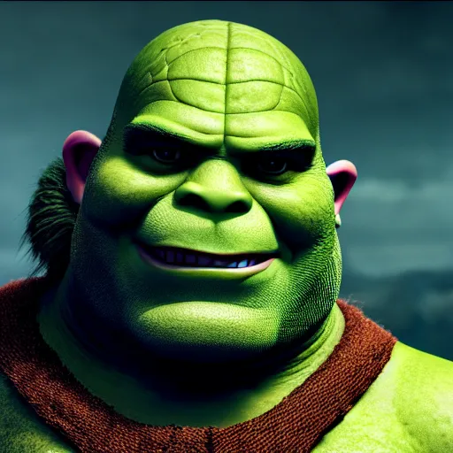 Image similar to general Radahn from Elden Ring as Shrek, octane render, 4k