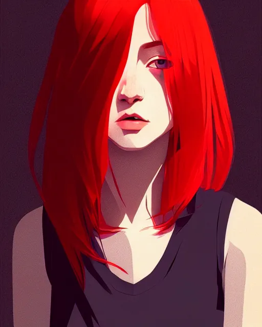 Prompt: a detailed portrait of a beautiful! woman with red hair and freckles by ilya kuvshinov, digital art, dramatic lighting, dramatic angle