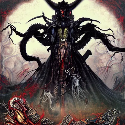 Image similar to realistic depiction of guwange, a video game screen showing a demonic looking creature, a poster by ayami kojima, deviantart, neoplasticism, ps 1 graphics, wiccan, marvel comics