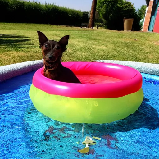 Image similar to enid the dog in a kiddie pool chasing a laser.