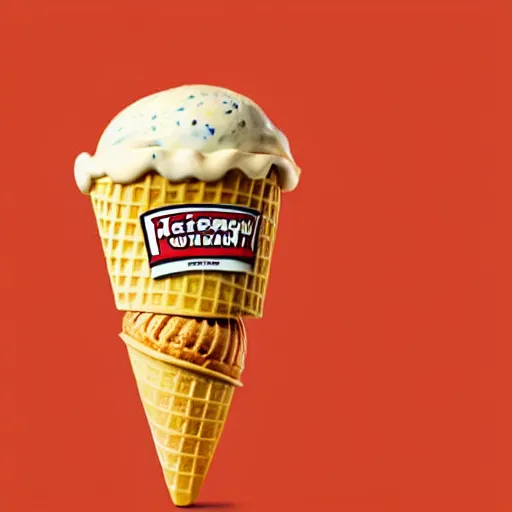 Image similar to promotional photo of an ice cream with hot dog taste, mustard, ketchup, relish,