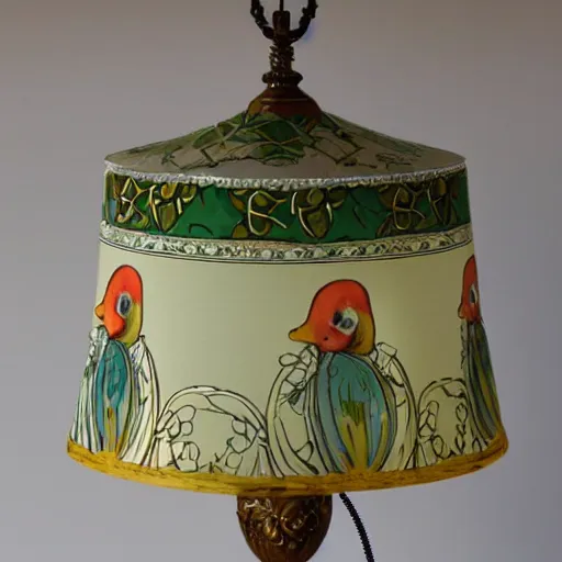 Image similar to beautiful victorian art nouveau duck lampshade,