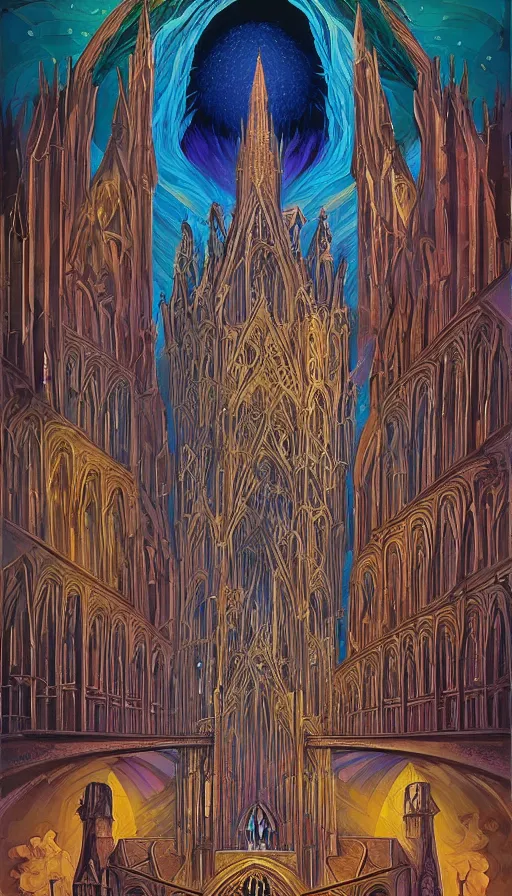 Image similar to The gothic cathedral of endless dreams, italian futurism, Dan Mumford, da vinci