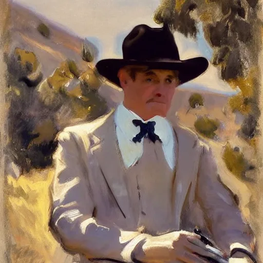 Image similar to 🤠 using a 🖥, by john singer sargent