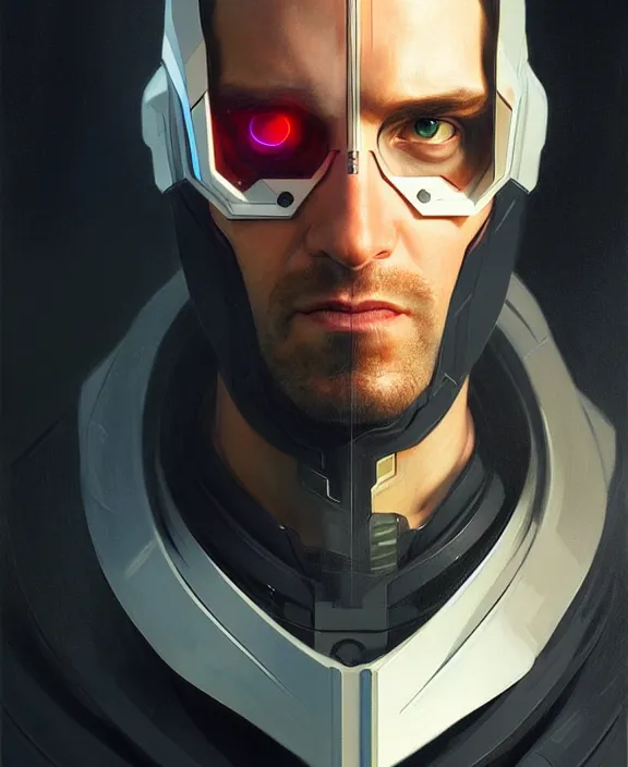 Prompt: futuristic hacker man portrait, sci-fi face, highly detailed, digital painting, artstation, concept art, sharp focus, illustration, art by artgerm and greg rutkowski and alphonse mucha