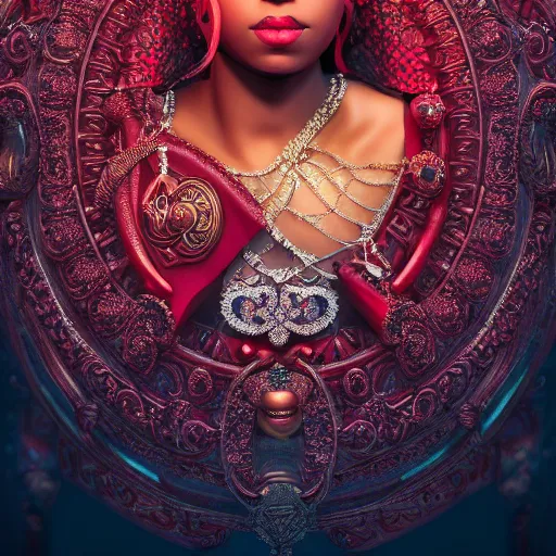 Image similar to portrait of wonderful princess of ruby with dark skin, ornate 8 k gorgeous intricate detailed, accent lighting, dramatic light, octane render