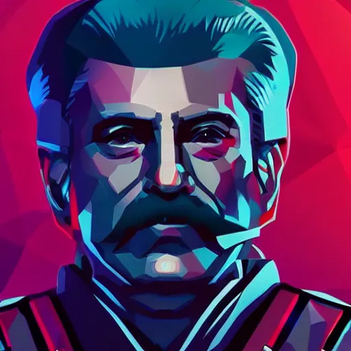 Image similar to cyberpunk joseph stalin as the leader of a futuristic communist society, cybernetics, sharp lines, digital, artstation, colored in