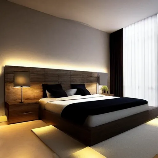 Image similar to minimalistic bedroom design, modernism, photorealistic!!!!!!! art style, luminous lighting, intricately defined, beautifully ordinated