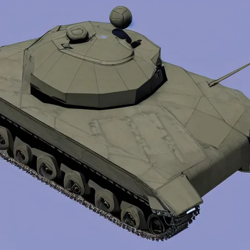 Image similar to a 3d model of a tank in the center, unreal engine