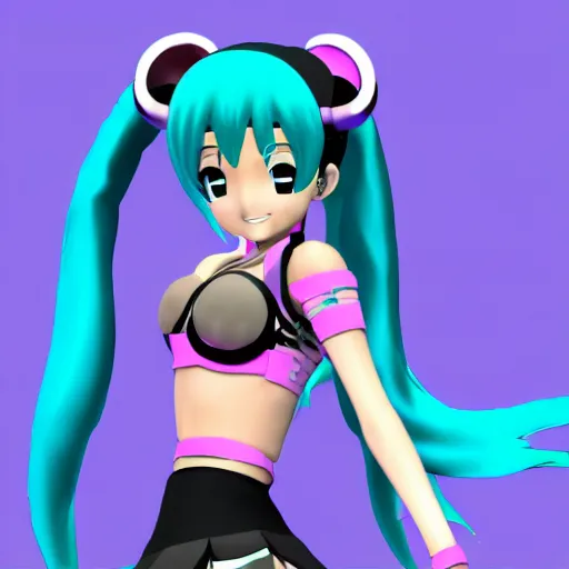 Prompt: Ariana Grande as a MMD model, 3D, style of Hatuke Miku model, Vocaloid, colorful