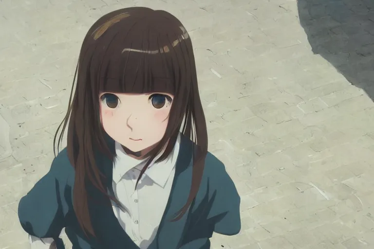 Prompt: anime film still portrait of a young girl wearing cardigan in rual street, cute face by ilya kuvshinov yoshinari yoh makoto shinkai katsura masakazu kyoani, dynamic perspective pose super detailed facial features eyebrowless symmetry, gapmoe yandere grimdark, crisp and sharp cel shade ambient light