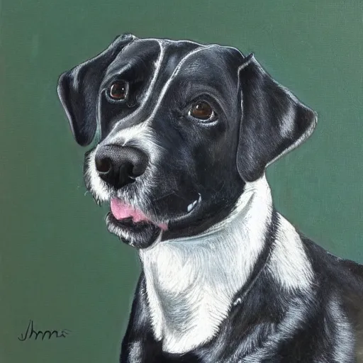 Prompt: Portrait of dog, fine art, made by John emms