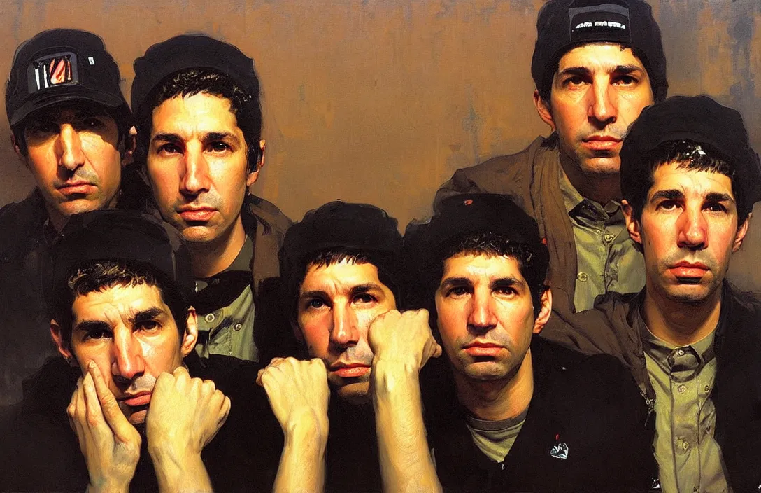 Image similar to portrait of the beastie boys!!!!!!!!!!!!!!!!!!!!!!!!!!!, detailed face, detailed painting,, epic lighting, by ilya repin, phil hale and kent williams