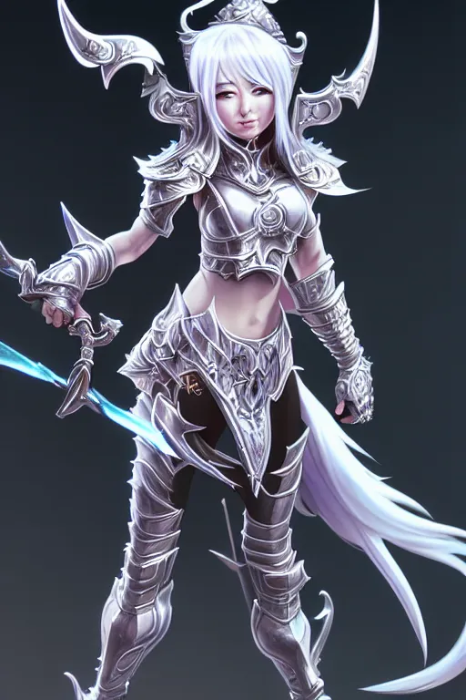 Image similar to sakimi chan, detailed face, standing, silver fantasy armor, tony sart