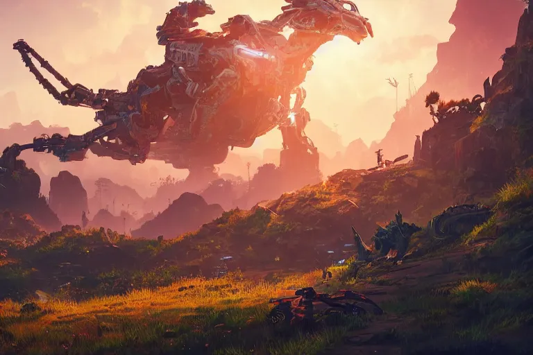 Image similar to slitherfang machine mecanical creature robot of horizon forbidden west horizon zero dawn radiating a glowing aura global illumination ray tracing hdr fanart arstation by ian pesty and alena aenami artworks in 4 k