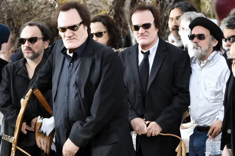 Image similar to quentin tarantino at a jewish funeral, directed by quentin tarantino 8 k