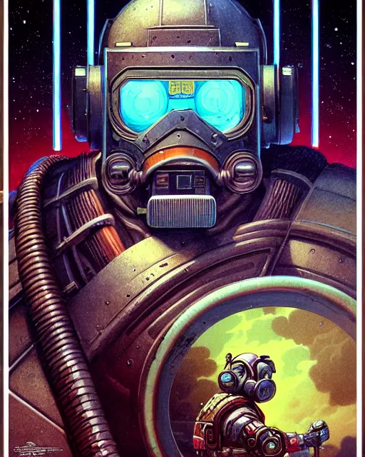 Image similar to torbjorn from overwatch, character portrait, portrait, close up, concept art, intricate details, highly detailed, vintage sci - fi poster, retro future, vintage sci - fi art, in the style of chris foss, rodger dean, moebius, michael whelan, and gustave dore