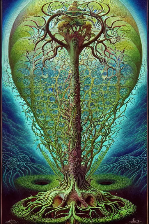 Image similar to tree of life by roger dean and andrew ferez, art forms of nature by ernst haeckel, divine chaos engine, symbolist, visionary, art nouveau, botanical fractal structures, organic, detailed, realistic, surreality