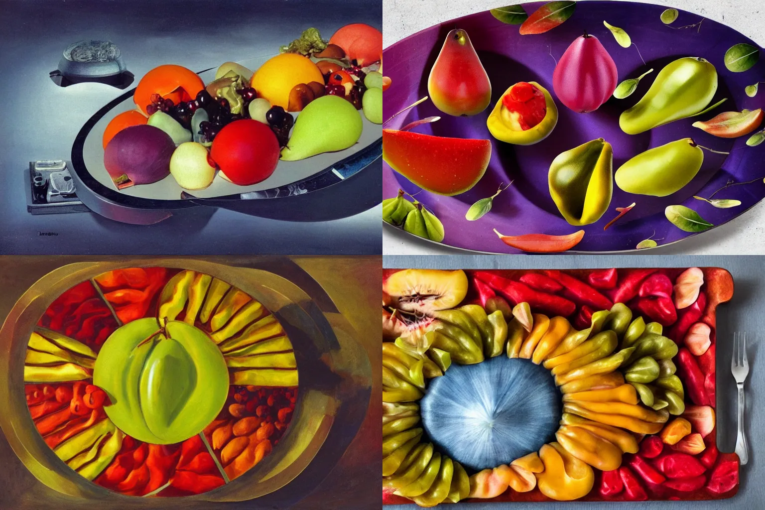 Prompt: strange alien fruit platter, futurism