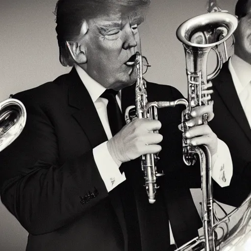 Prompt: donald trump in a jazz band