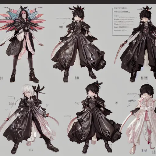 Prompt: Final Fantasy character sheet of Yui Mizuno from Babymetal, intricate, elegant, highly detailed, digital painting, artstation, character concept art, smooth, sharp focus, illustration, art by artgerm and greg rutkowski and alphonse mucha