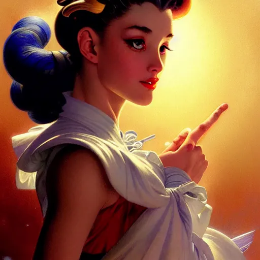 Image similar to Masterpiece Portrait of Sailor Moon, dark fantasy, medium shot, intricate, elegant, highly detailed, digital painting, volumetric light, artstation, concept art, smooth, sharp focus, illustration, art by Gil Elvgren and Greg Rutkowski and Alphonse Mucha