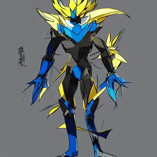 Image similar to Portrait of Zeraora, made by Yoji Shinkawa, Highly detailed, fantasy themed, dynamic posing, concept art