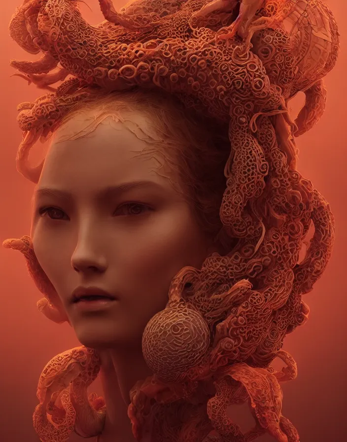 Image similar to goddess portrait. jellyfish phoenix head. intricate artwork by Tooth Wu and wlop and beeple. octane render, trending on artstation, greg rutkowski very coherent symmetrical artwork. cinematic, hyper realism, high detail, octane render, 8k