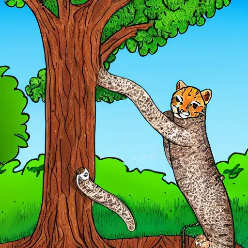 Image similar to big cats hide in the trees cartoon