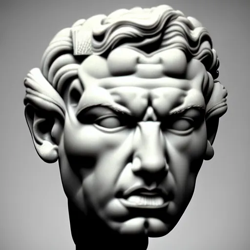 Image similar to 3 d sci - fi cgartist ambient occlusion rendering of a hyper realistic marble greek statuary head product photo white backdrop high key lighting by chris moore, by edward hopper, by col price, trending on artstation