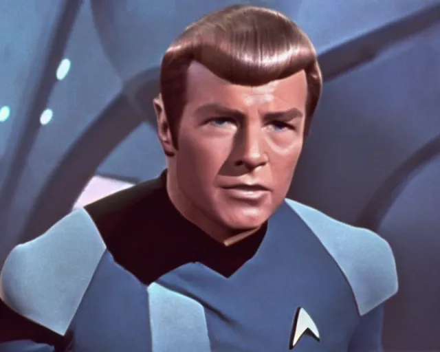 Image similar to film still from star trek, james kirk on an alien planet, 1 9 6 8