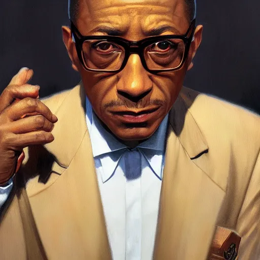 Prompt: Gustavo Fring, closeup character portrait art by Donato Giancola, Craig Mullins, digital art, trending on artstation