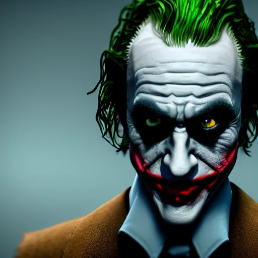 Image similar to the joker from the dark knight fullshot, trending on artstation, octane render, insanely detailed, 8 k, hd