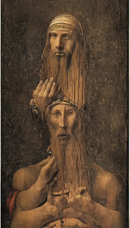 Image similar to portrait of a digital shaman, by leonardo da vinci