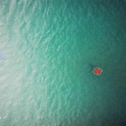 Prompt: aerial view of a lone boat in the middle of the ocean. art in the style of Duy Huynh. detailed. sharp W-1024 H-1024