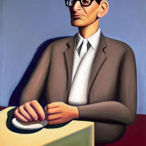 Image similar to jeff goldblum being jeff goldblum, grant wood, pj crook, edward hopper, oil on canvas