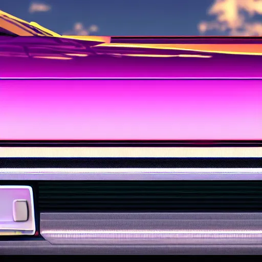 Image similar to miami beach sunset vapor wave palm trees 80s synth retrowave delorean close up ultra detail contrast specular metal car door details realistic render parts chrome